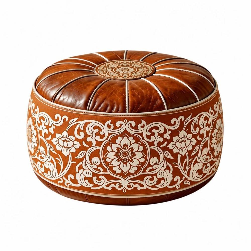 Round Shape Storage Ottoman PU Leather Round Pouf Cover New Floor Seat Cushion Home Use