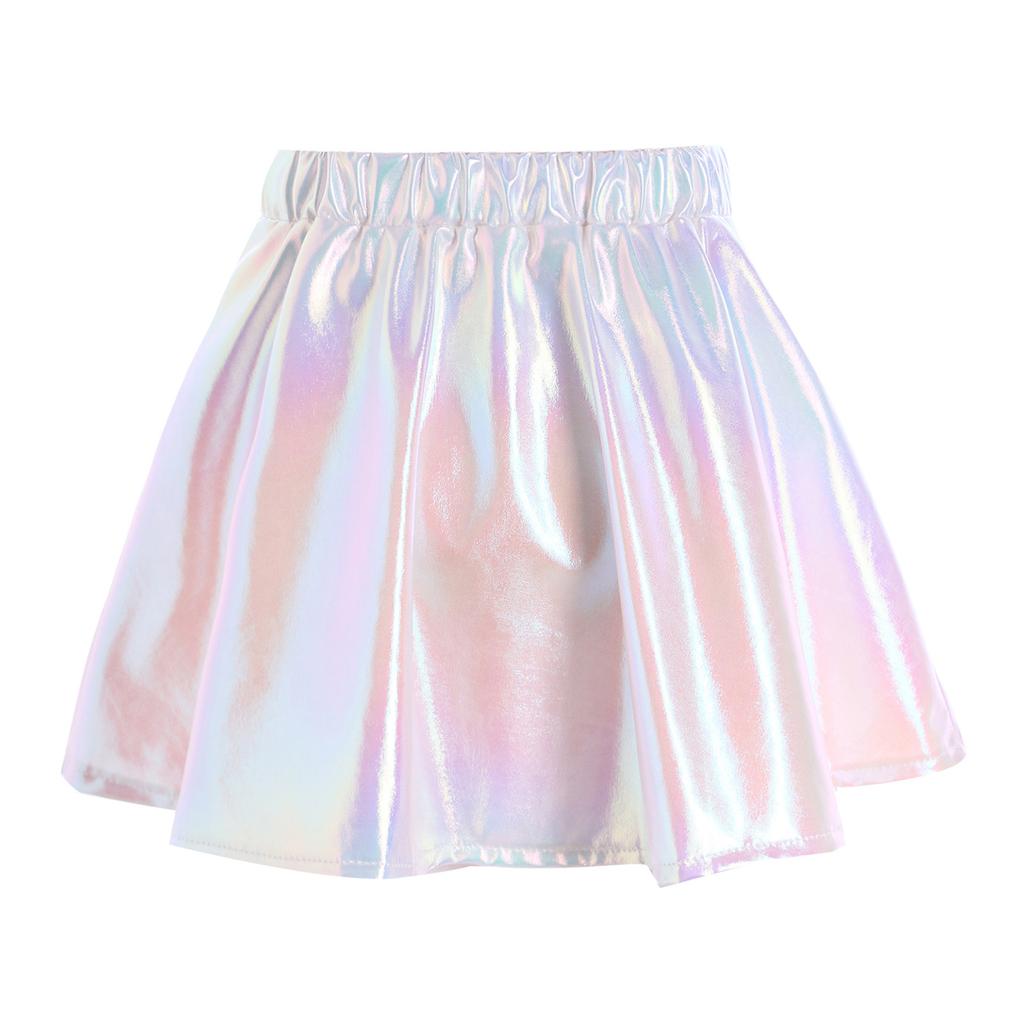 Девочки Металлическая Блестящая Юбка А-силуэта Эластичный Пояс Мини-юбка для Танцев Черлидинга Сценических Выступлений