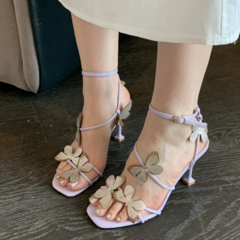 2024 Новые босоножки на высоком каблуке, женские модные золотые босоножки с бабочками, дизайнерские босоножки, сексуальные босоножки с открытым носком, вечерние босоножки на шпильках, Sandalias De Las Mujeres