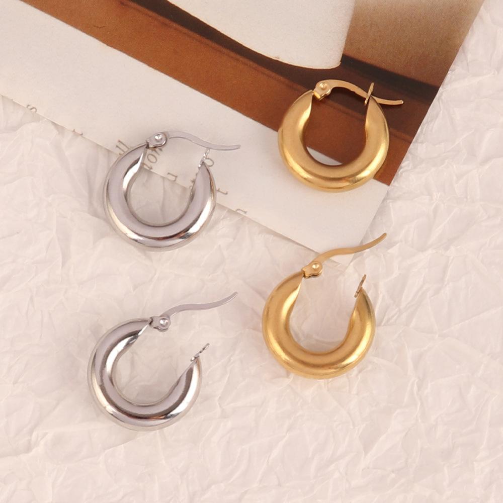 Classic Stainless Steel Circle Earrings for Women Fashion Gold Silver Color Chunky Hoop Earrings Female Jewelry
