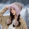 Осенне-зимняя шапка женская с помпоном плюшевая шерстяная шапка защита от холода с ушками шапка большой окружности головы теплая шапка