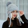 Женская флисовая зимняя шапка со съемными ушками и помпоном - Эластичная затягивающаяся кулиска, Для активного отдыха в холодную погоду