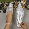 Sandals Women Summer Sequins Breathable Mesh Pointed Toe Back Hollow Fine Heeled Sandals