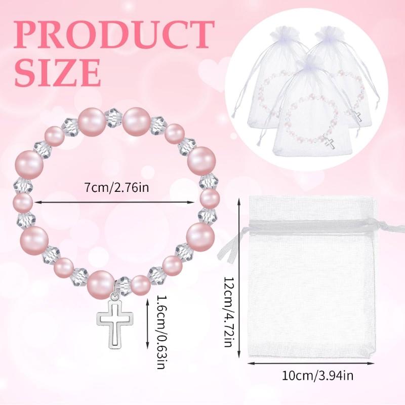 12PCS Delicate Hollow Crucifix Pearls Beads Bracelets Accessories Religious Celebration Gift Set For Guests Event