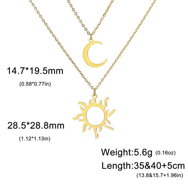 Sun Totem and Moon Pendant Necklace Women Fashion Stainless Steel Clavicle Chain Jewelry Friends Gift