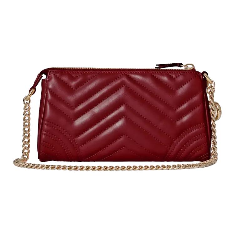Gucci GG Marmont Logo Double G Zipper Leather Underarm Shoulder Bag Small Women shoulder bag Red 847589-DTDFT-6207