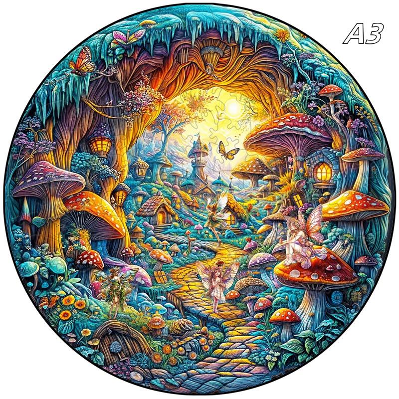 3D Mushroom Village Wooden Jigsaw Puzzle Montessori Games Puzzles Animal Toy Ideal for Adults Children Exquisite Pattern Birthday Present