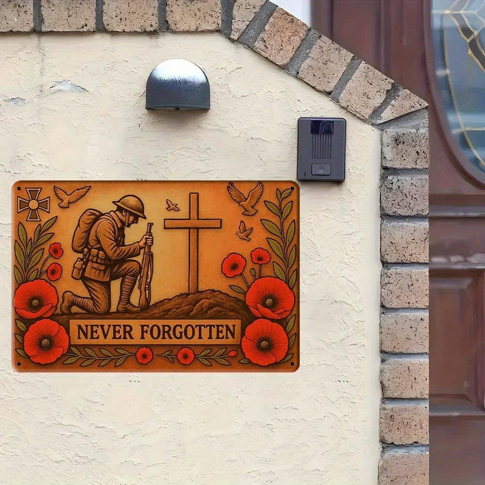 "Never Forgotten" Iron Plaque - 30x20cm Memorial Sign for Historical Remembrance