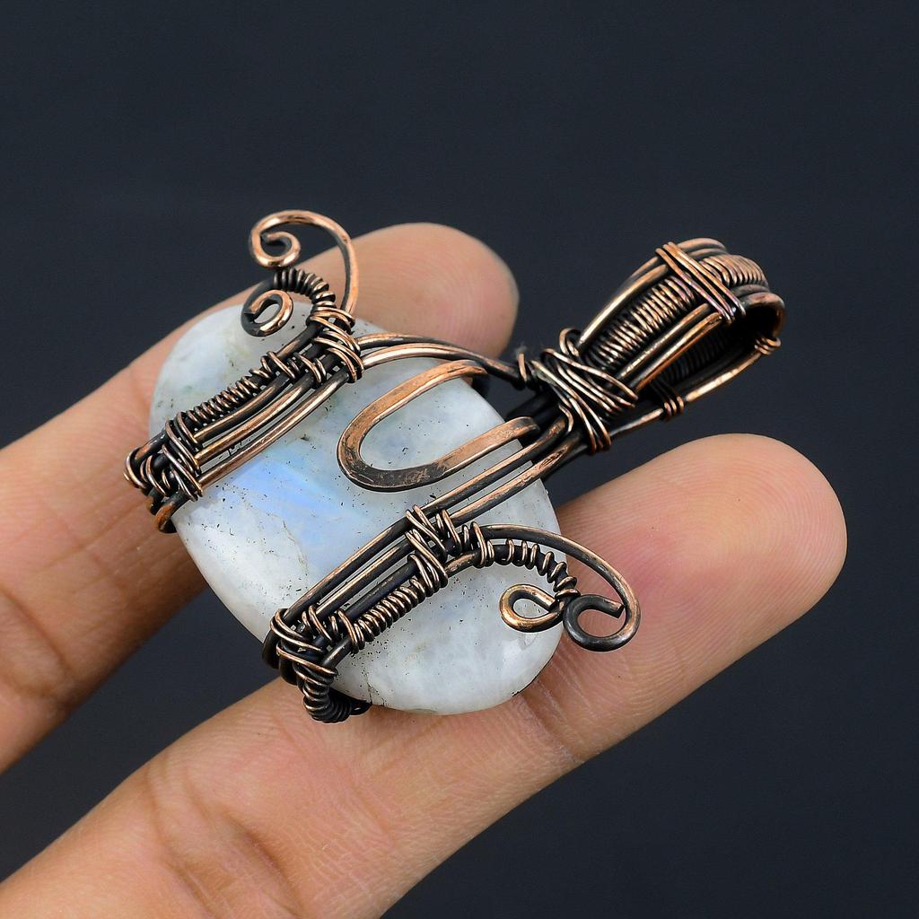 Moonstone 999 Copper Wire Wrapped Pendant, Handmade Gemstone Pendant, Gift For Mom Antique Jewelry