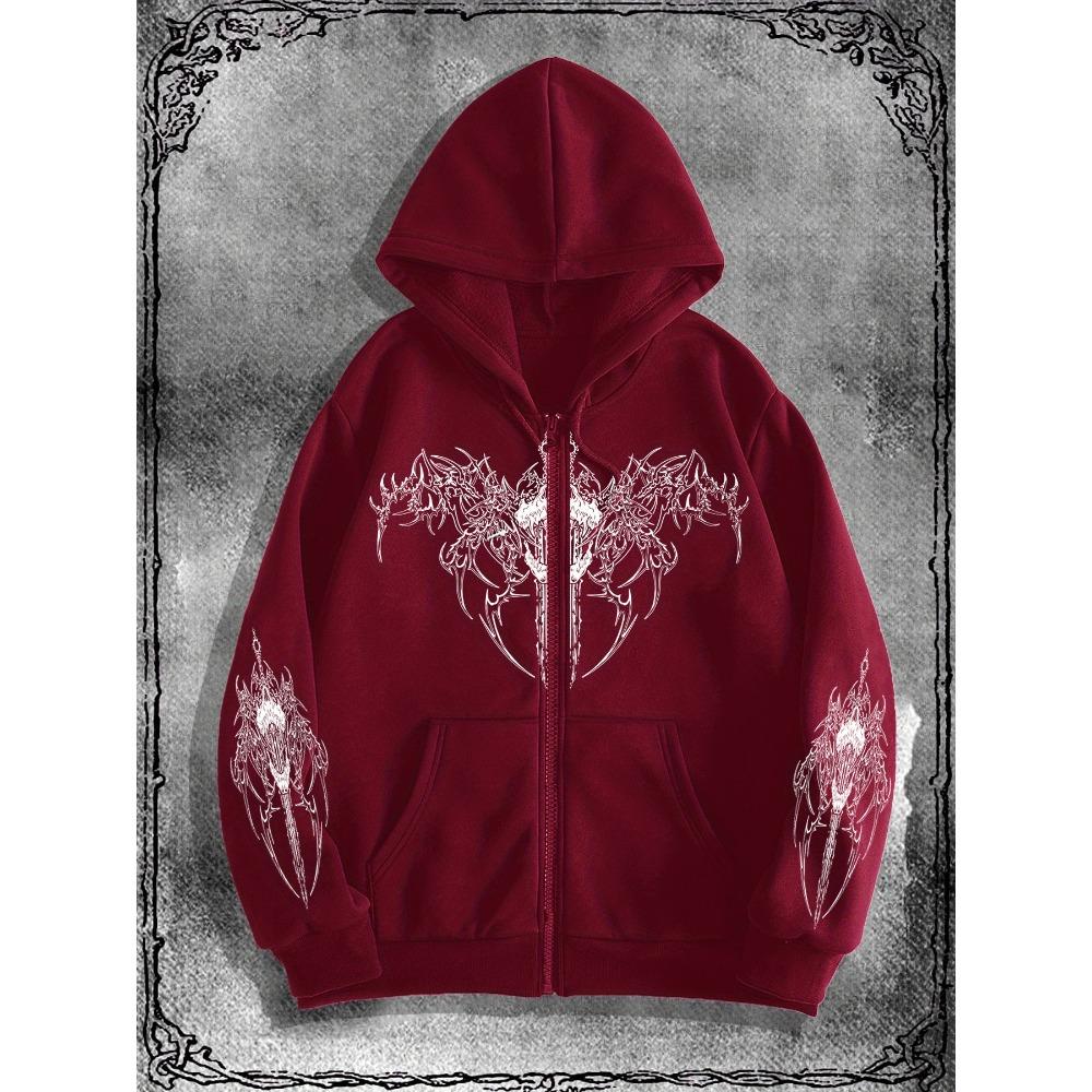 Модный оригинальный худи на молнии в темной тематике, идеально подходит для повседневных случаев и является модным выбором для уличной моды