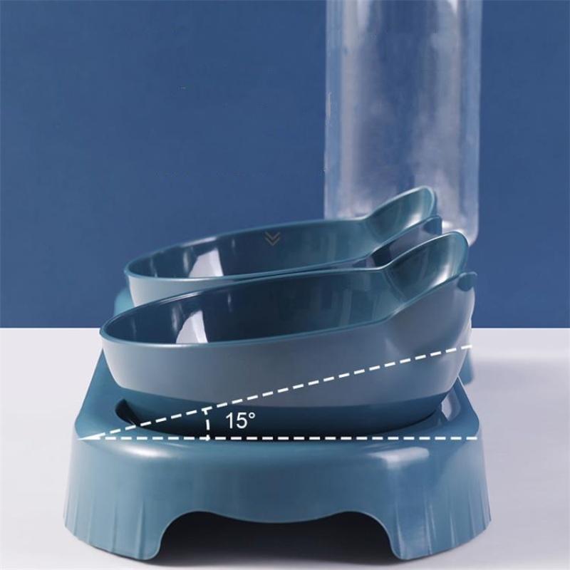 Тройные миски для кошек, наклон 15°, миски для подачи воды 3-в-1, двойные миски для кошек с автоматической миской для бутылочки с водой, посуда для кормления кошек