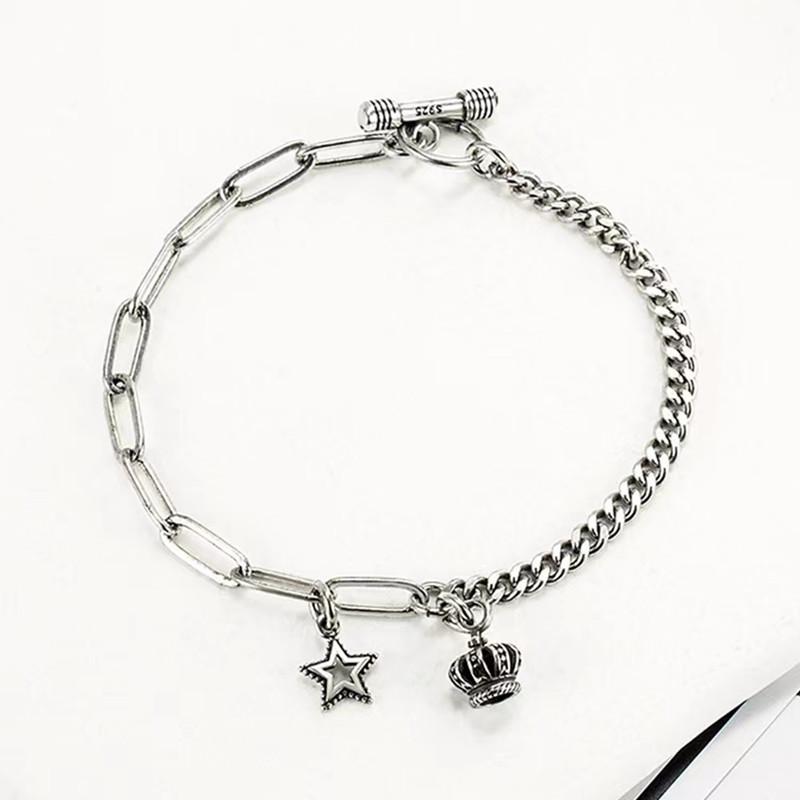 New Trendy Cuban Chain Women Bracelets Classic S925 Silver Crown Pentagram Do Old Bracelet Bangles For Women Luxury Jewelry
