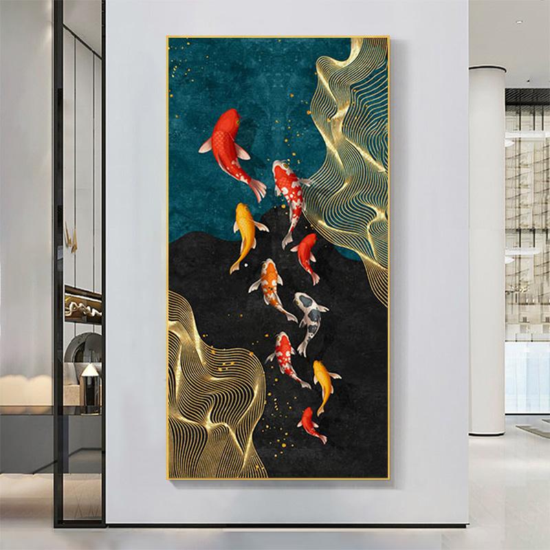 Картины с рыбками кои, современные постеры с животными, печать на холсте, абстрактные настенные художественные картины Куадрос для гостиной, домашний декор, БЕЗ РАМКИ