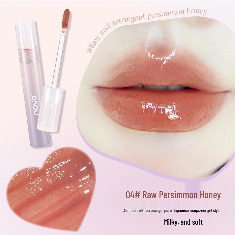 NOVO5821 Водяной Кристальный Переливающийся Блеск для Губ: Увлажняющая, шелковистая, легко наносимая формула улучшает цвет лица и осветляет