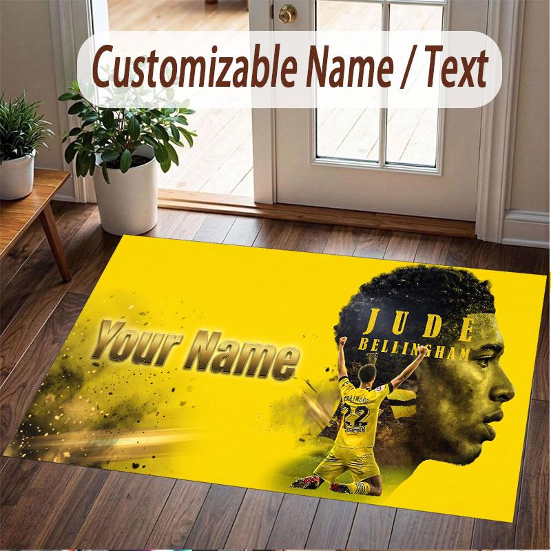Custom Rug Jude Bellingham Pattern Print Name Text Soft Non‑Slip Floor Carpet for Home Indoor Decoration