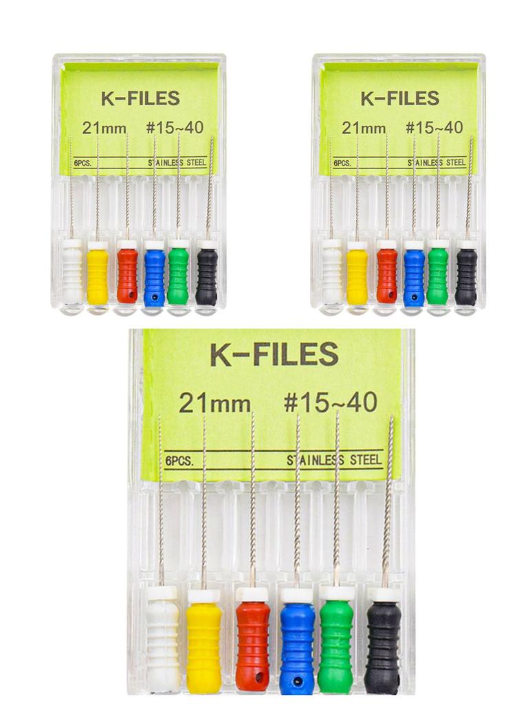 3boxes,6Pcs/Box Dental K Files 21mm/25mm Hand Use Files Stainless Steel Root Canal Files Dentistry Endodontic Instruments