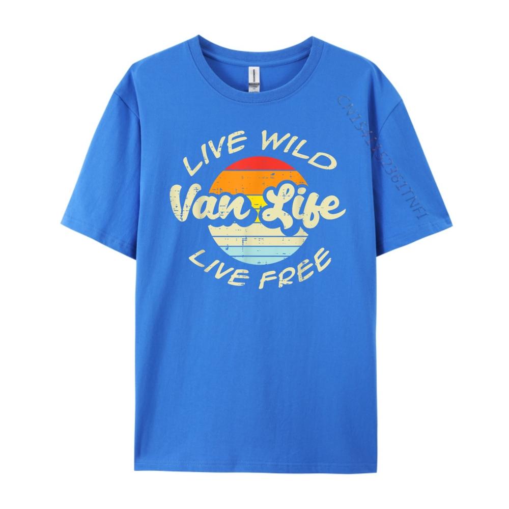 Live Wild Free Van Life Retro Camping Rv Camper Graphic T Shirts 100% Cotton Spring T Shirt Unisex Loose