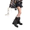 Cowhide Version~ Retro Knight Boots Women's Thick-soled Thick-heeled Martin Boots Belt Buckle Mid-tube Western Cowboy Boots Locomotive Boots