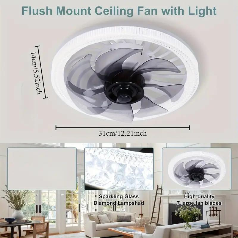 Потолочные вентиляторы с подсветкой, Патрон-вентилятор с пультом дистанционного управления, Регулируемая яркость, Современный низкопрофильный потолочный светильник-патрон
