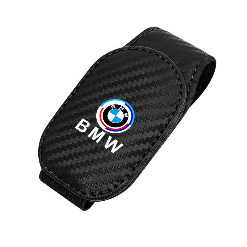 SHEJ3 Leather/Carbon Fibre Car Glasses Clip Sunglasses Bracket Cards Case For BMW 50th Anniversary 1 3 5 7 series E83 F16 E70 X1 X2 X3