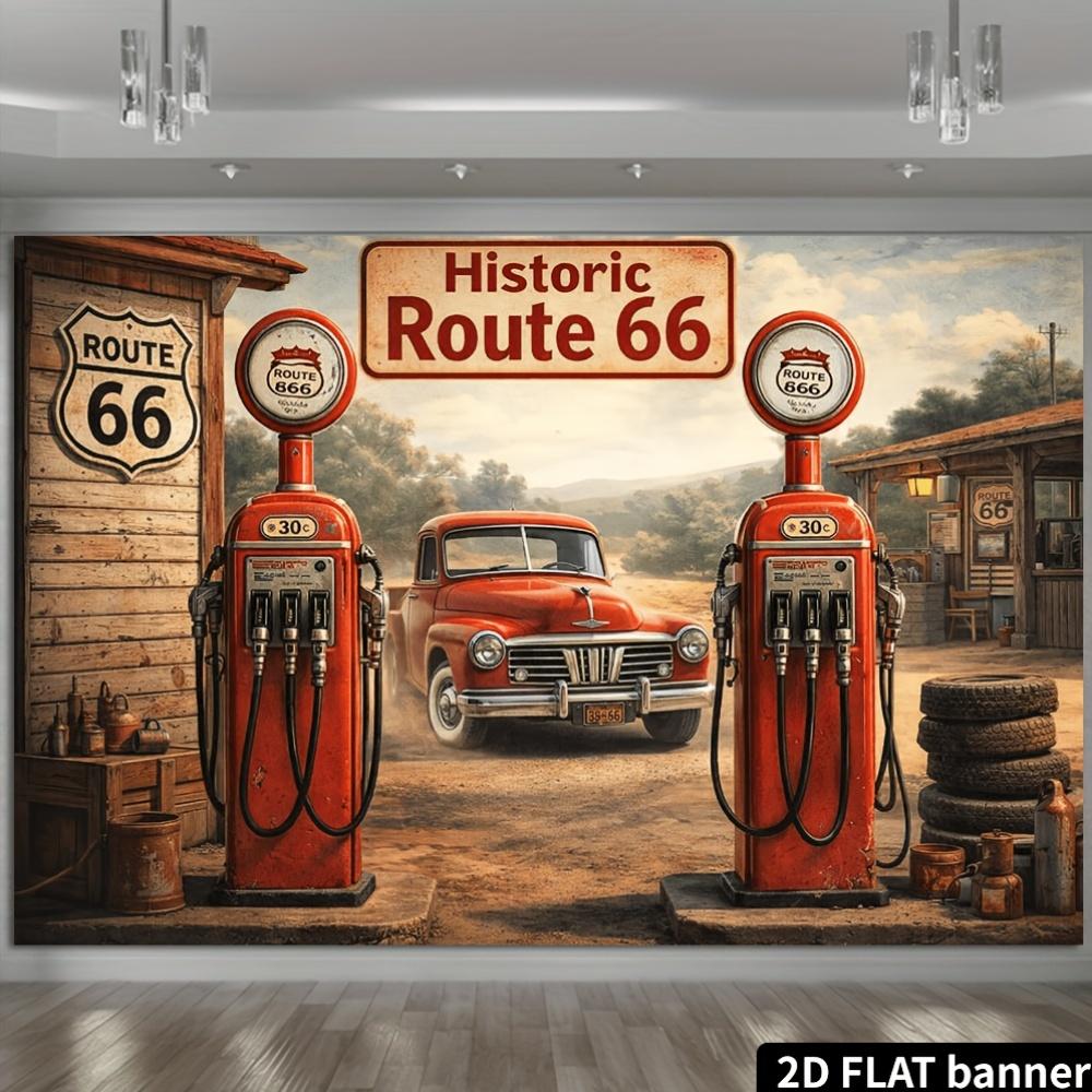 2D Flat Banner No. 66 Retro Country Gas Station Theme Background Cloth with American Retro StyleDJH