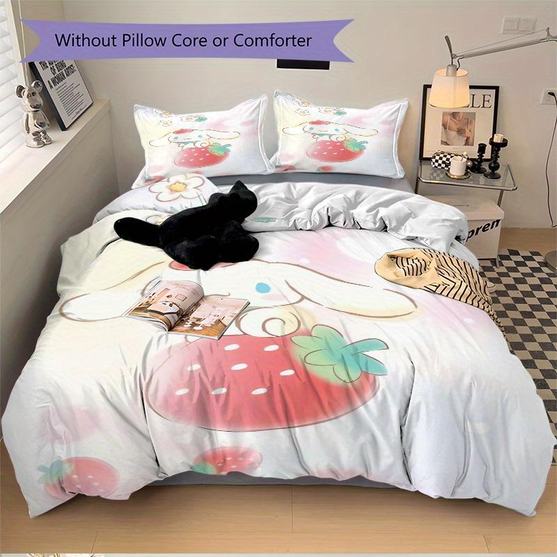 3pcs Strawberry Cinnamoroll Idea Quilt Cover Set - Soft and Cozy Bedroom, Guest Room and Dorm Decorative Bedding 3-Piece Set 1 Quilt Cover + 2 Pi