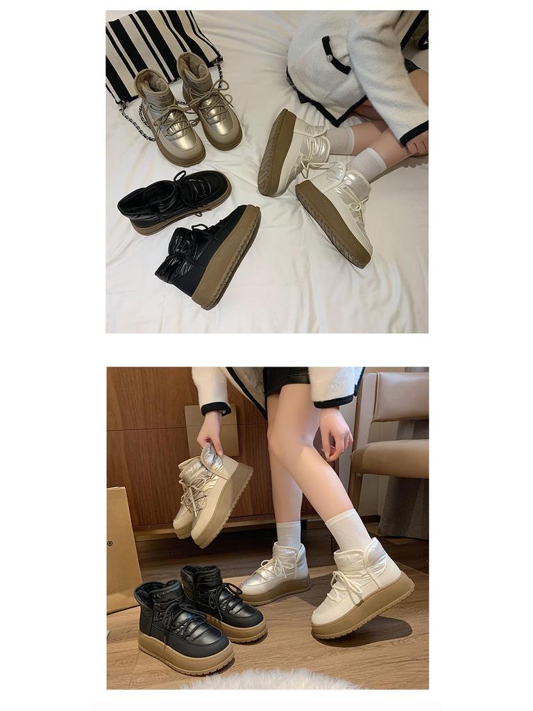 Женские высокие зимние ботинки Plus Velvet, зима 2024 г., теплая повседневная обувь в корейском стиле (К2905)