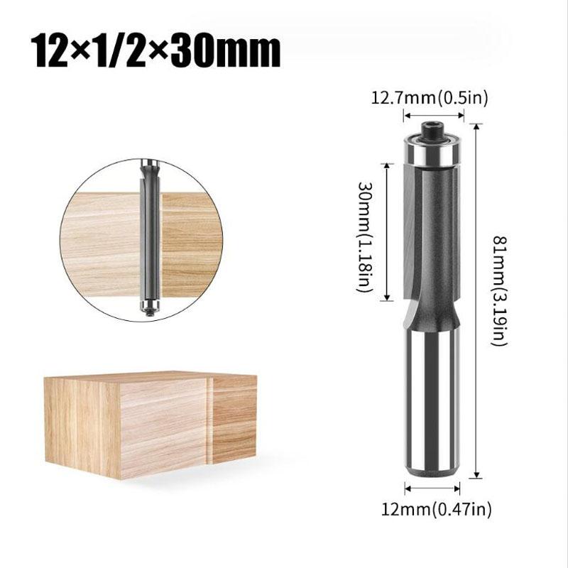 Набор удлиненных прямых фрез с хвостовиком 12 мм, 1/2 дюйма, фрезы для заподлицо с подшипниками, фрезы по дереву, деревообрабатывающие инструменты