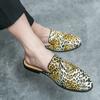 Полуботинки мужские кожаные полусабо повседневные мужские лоферы-тапочки с открытой пяткой леопардовый принт мужские мюли сандалии слипоны на плоской подошве