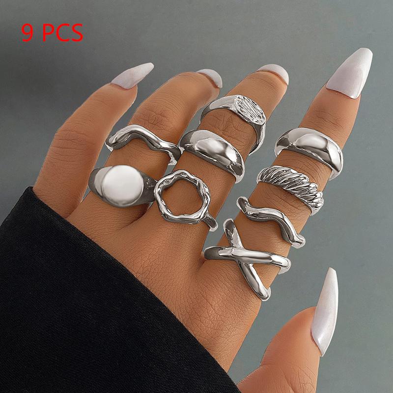 1Set Vintage Metal Rings For Women Men Gift Personalized Punk Hip Hop Irregular Exaggerated Knuckle Joint Rings