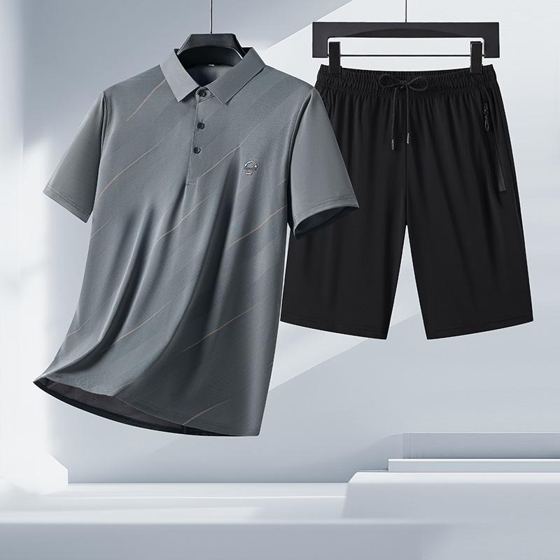 Men's Summer Ice Silk Polo & Shorts Set - Business Casual Two-Piece