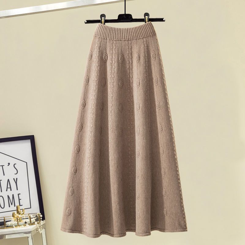 Осень-зима женские юбки костюмы пуловер вязаный свитер трикотажная юбка комплект из двух частей эластичный свитер с круглым вырезом юбка-трапеция наряды