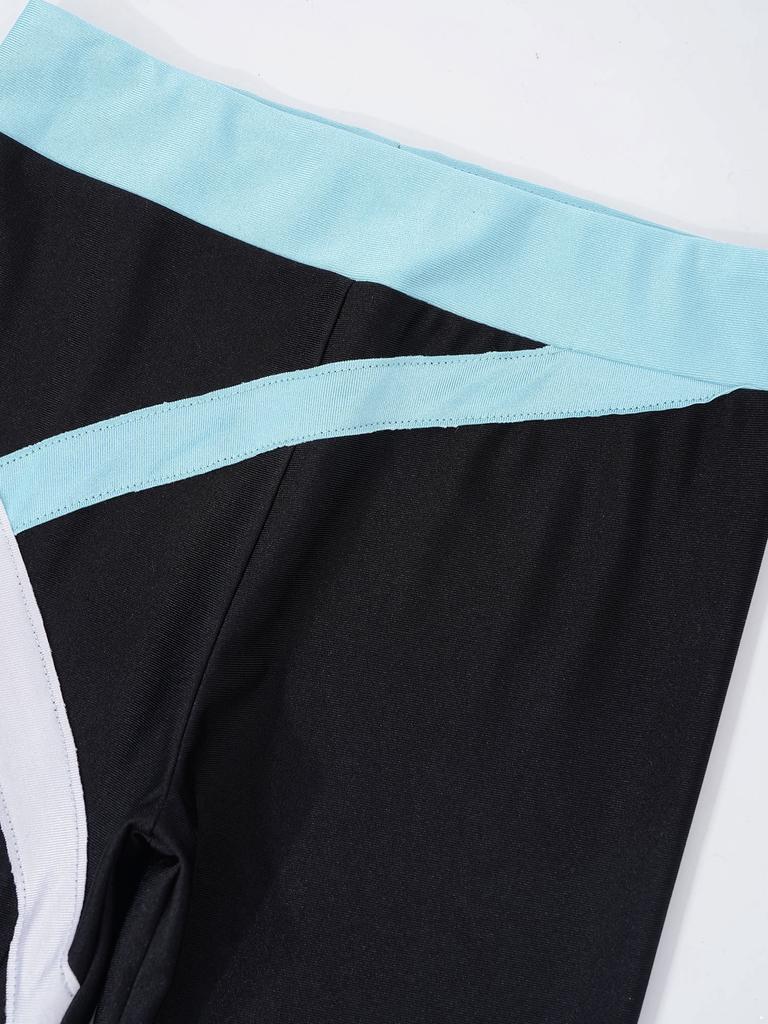 Kids Girls Sportswear Colorblock Leggings Stretchy Pants for Skating Gymnastic Yoga Workout Fitness