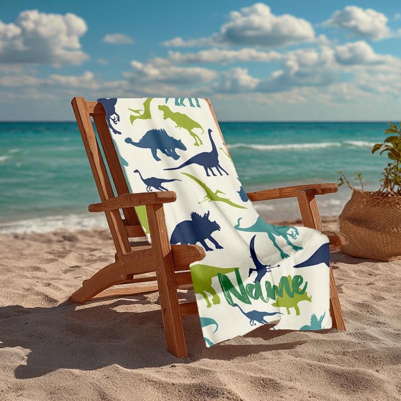 Custom Name Ultra-Soft Beach Towel with Dinosaur Theme,Ideal for Pool - Camping, Diving - Perfect Travel Essential, Vibrant Beach Towel.
