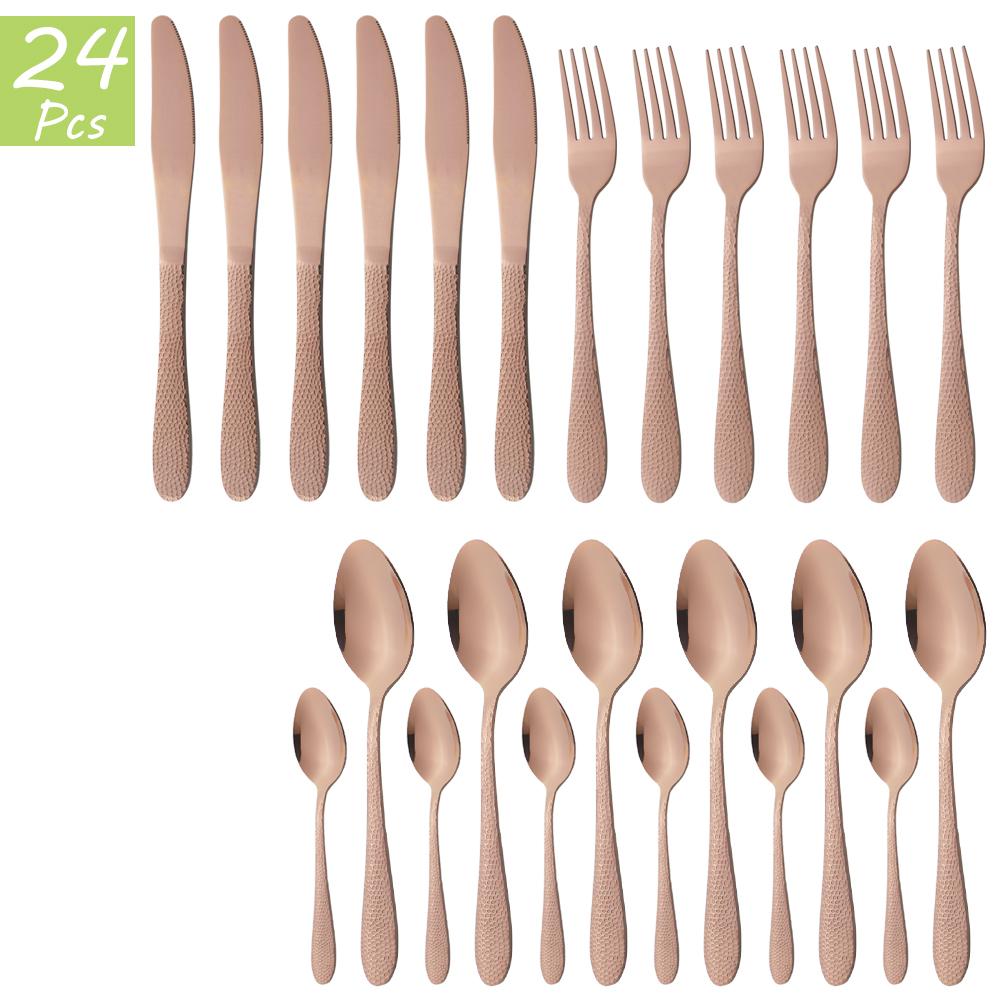 6People Gold Cutlery Set Knife Fork Tea Spoon Tableware High Quality Stainless Steel Dinnerware Home Kitchen Flatware Silverware