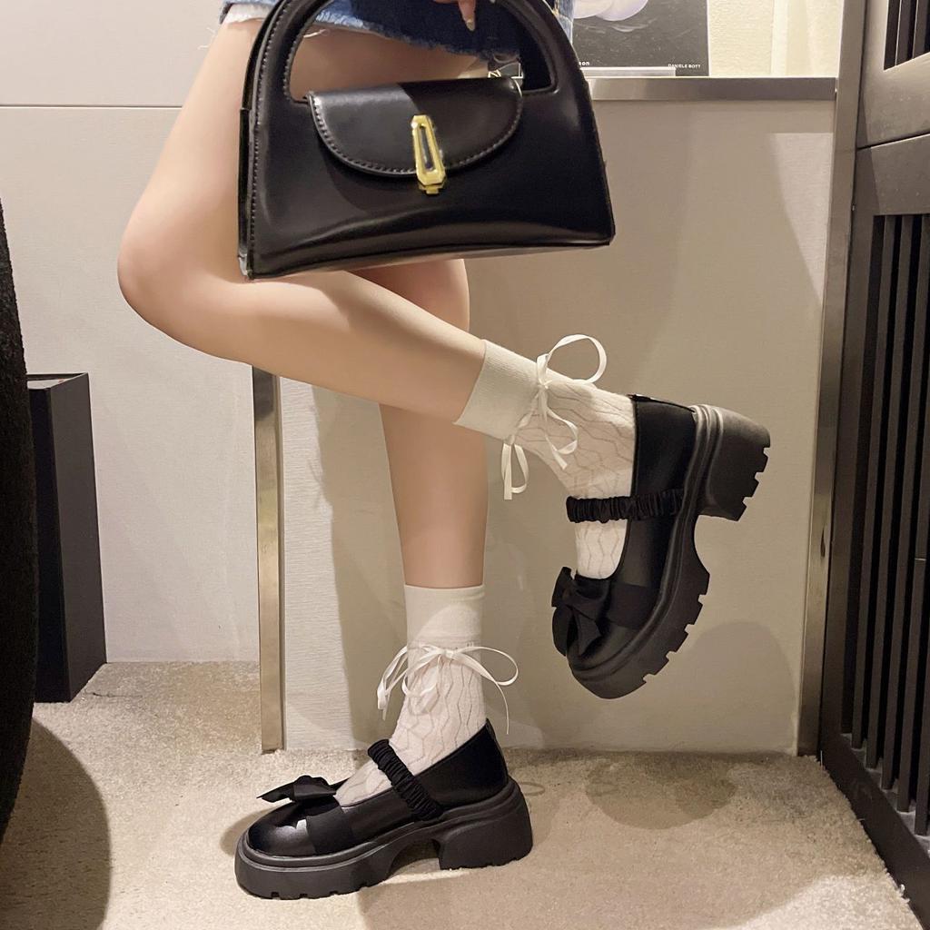 French High Heel Jk Muffin Thick Heel Bow Lolita Single Shoes Platform Mary Jane Small Leather Shoes Women 2025 Summer
