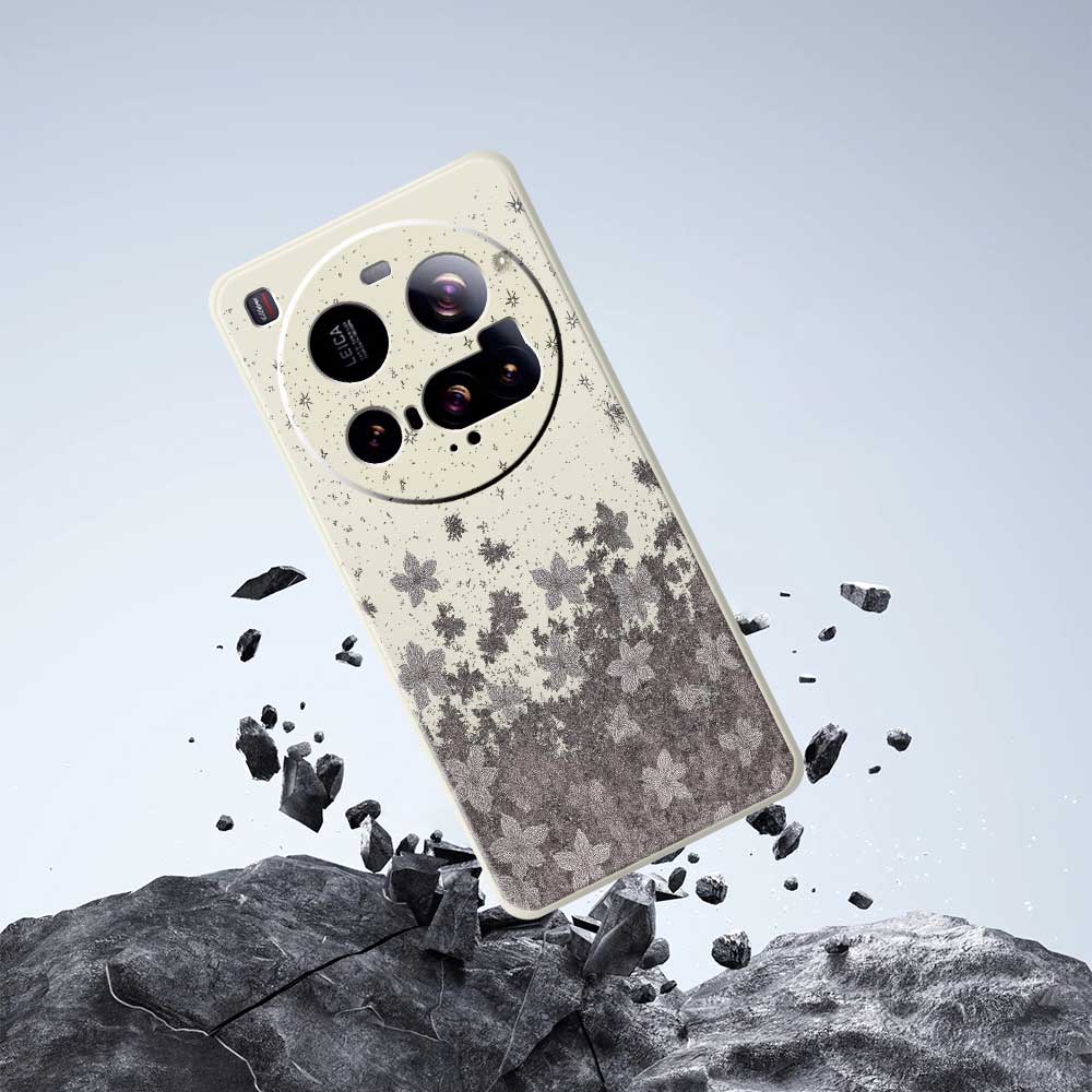 For Xiaomi 15 Ultra Case Grey Flowers Pattern Printing Straight Edge TPU Phone Back Cover