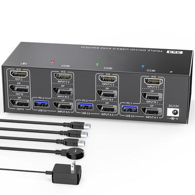 KCEVE KVM303DH Коммутатор HDMI-совместимый KVM 3 входа 3 выхода 8K при 60 Гц, 4K при 144 Гц Тройной монитор USB 3.0