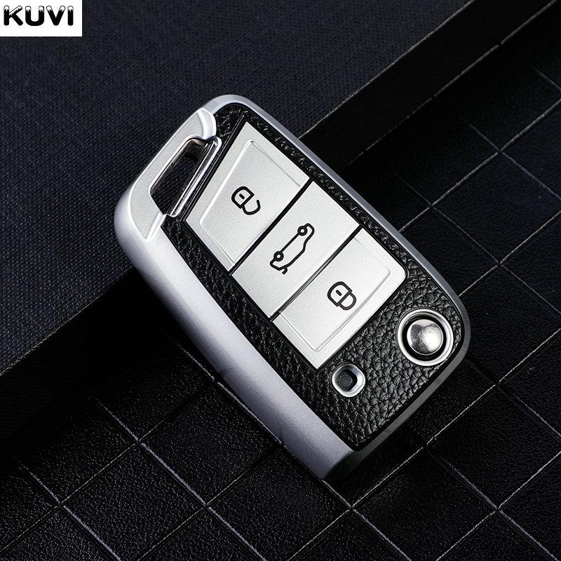 Кожаный TPU чехол-книжка для автомобильного ключа для Vw Volkswagen Golf 7 Mk7 Tiguan Mk2 Для Seat Ateca Leon Fr Ibiza Skoda Octavia Kodiaq