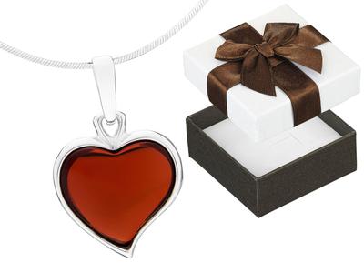 Short Silver Women' Necklace with Cherry Amber Heart Amber 42