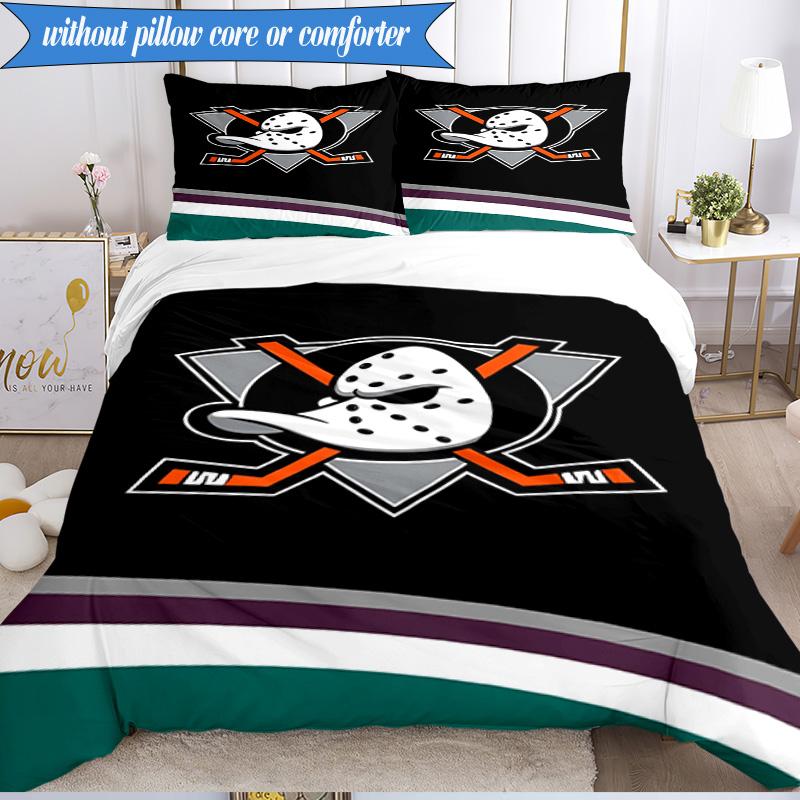 3PCS Anaheim Ducks Hockey Team Bedding Set 2D Printing (Includes 1 Duvet Cover + 2 Pillowcases Coreless), Bedroom decor,Fan gift
