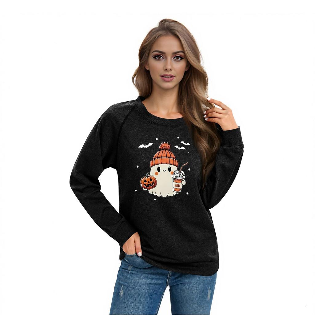 Женский повседневный реглан с круглым вырезом, длинным рукавом и принтом на Хэллоуин