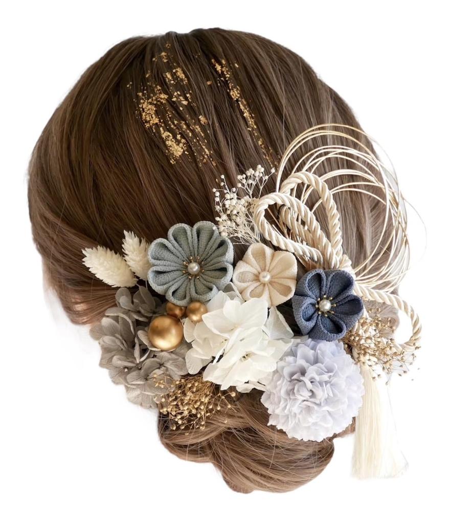 Lomeri In 8 Hair Ornament Set Tsumami Crafts Crepe Coming of Age Ceremony Graduation Ceremony Wedding Furisode N3 [Available Colors] 14-piece (Gray)