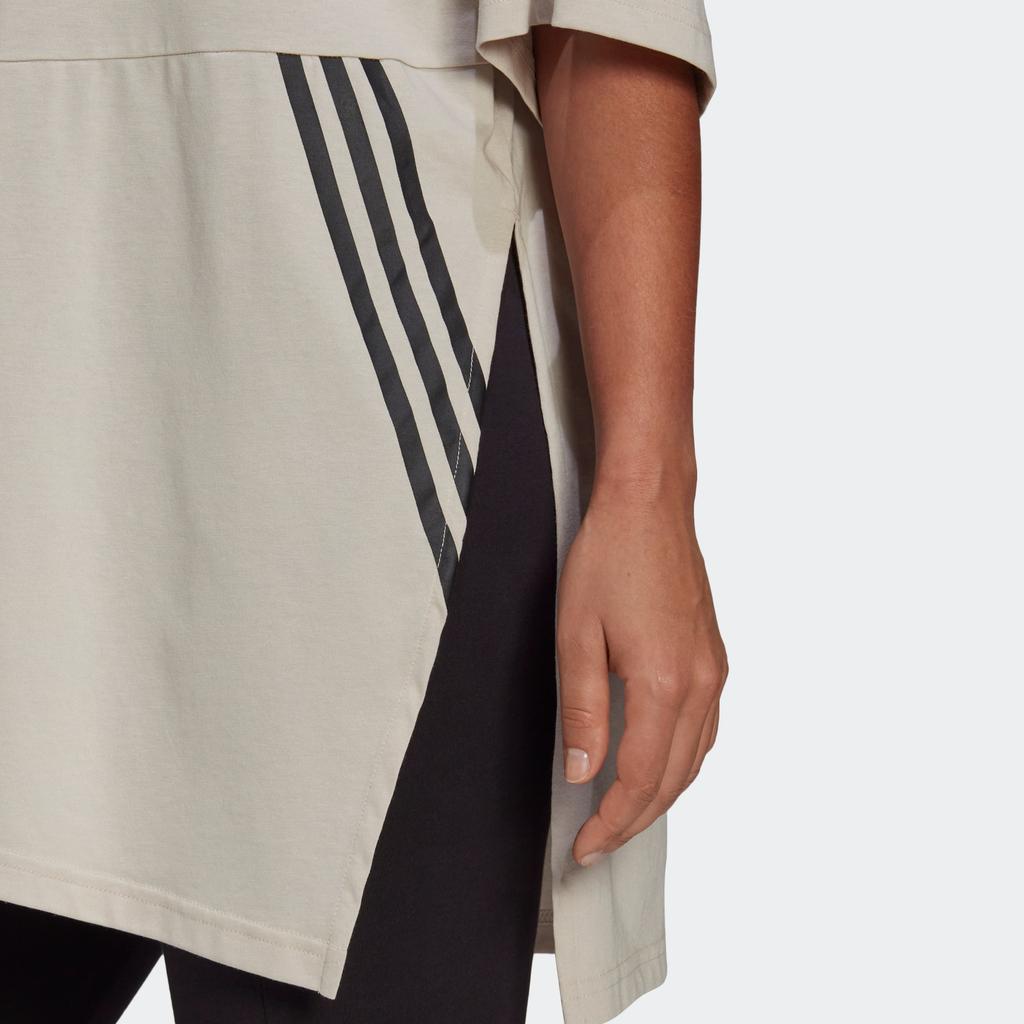 adidas Футболка оверсайз для тренировок, спортивная, в полоску, с боковыми разрезами, круглым вырезом, короткими рукавами и спущенным плечом, женская, топы, фосфорно-коричневый H47489