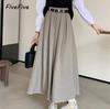 Корейская юбка женская однотонная универсальная плиссированная юбка средней длины большая юбка свободного покроя женская длинная юбка для женщин