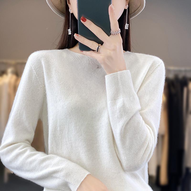 INDFS Женская мода Повседневный Осень Зима Однотонный Принт Длинный Рукав О-Образным Вырезом Свитера