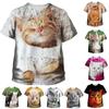 Cute Cat 3D Printed Children Round Neck Short Sleeve Fashion Fun