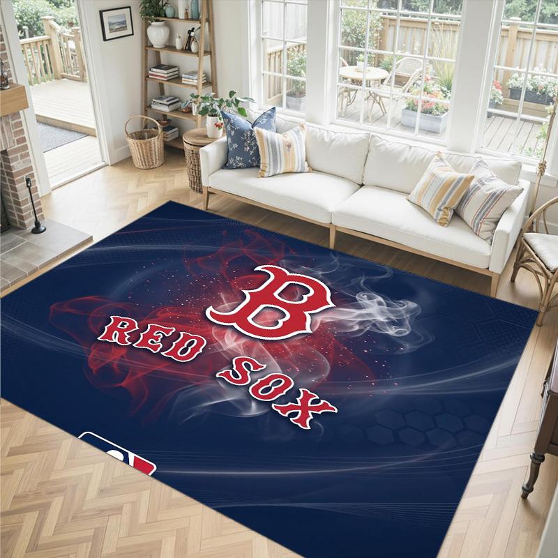Boston Red Sox Design Crystal Velvet Carpet Cozy Non?Slip Printed Rug For Bedroom Living Room Entrance