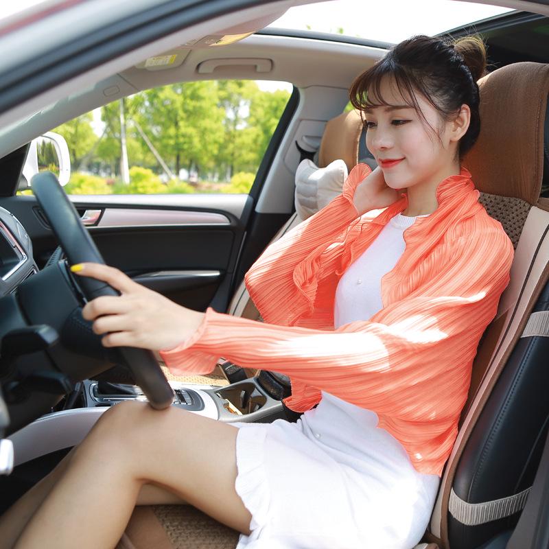 Плиссированная шифоновая шаль с оборками и рукавами для женщин - Летний шарф для велоспорта и вождения