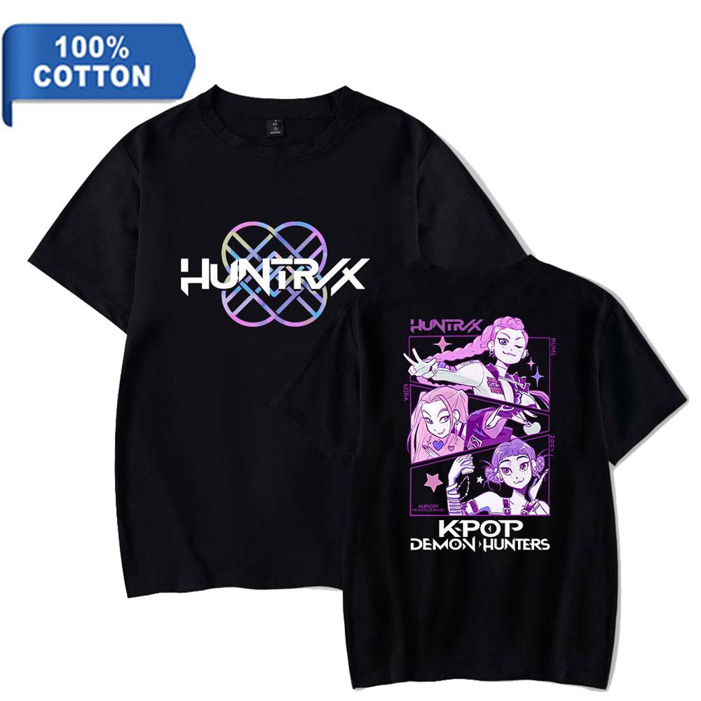 Аниме K-Pop Охотники на демонов Huntrix Футболка Мужская Женская Модная Хлопковая Футболка Летняя Унисекс С Круглым Вырезом Короткий Рукав Уличная Одежда Футболки